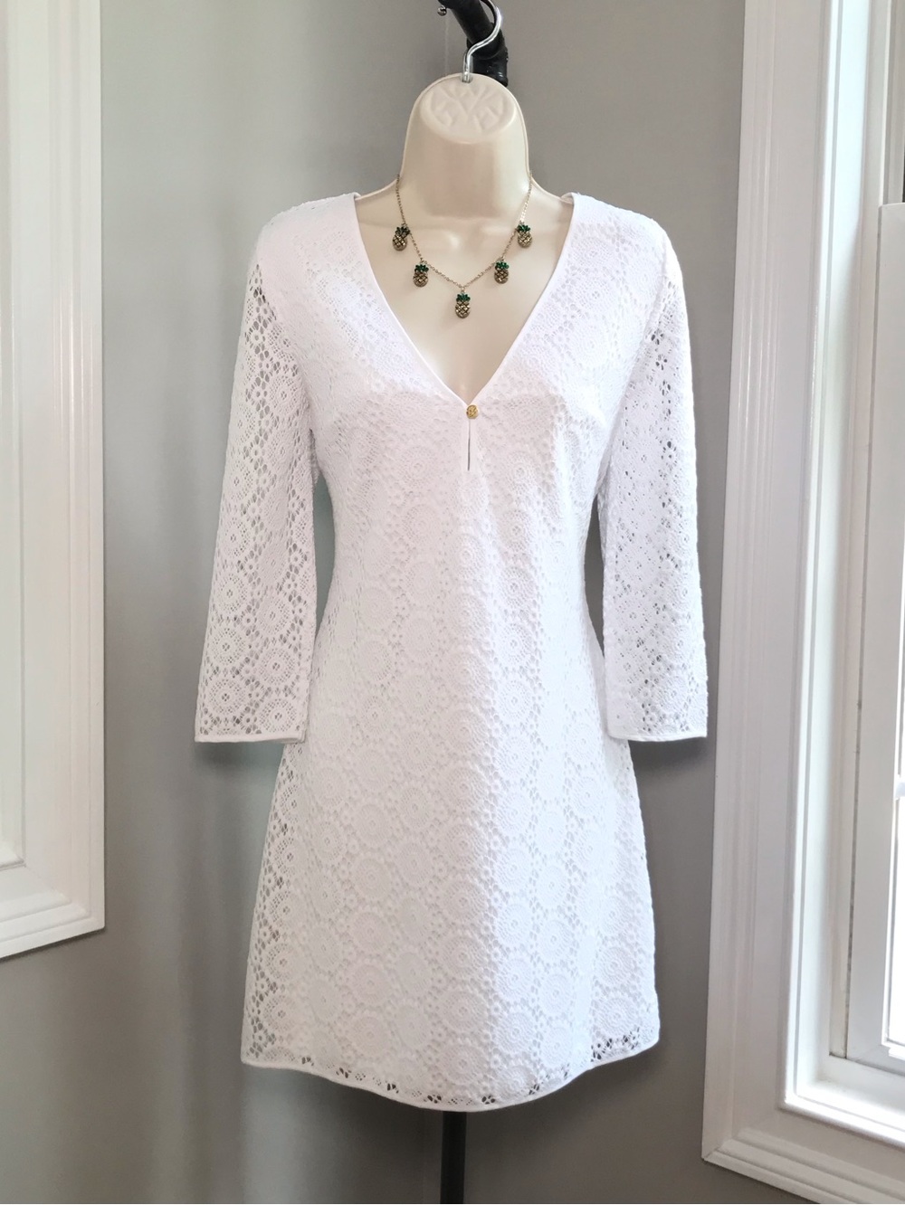 Lilly Pulitzer Lamora White Crochet Lace Mini Dress ~ Women’s Medium EUC